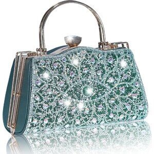 Women Green Sparkly Crystal Clutch Rhinestone Diamond Handbag
